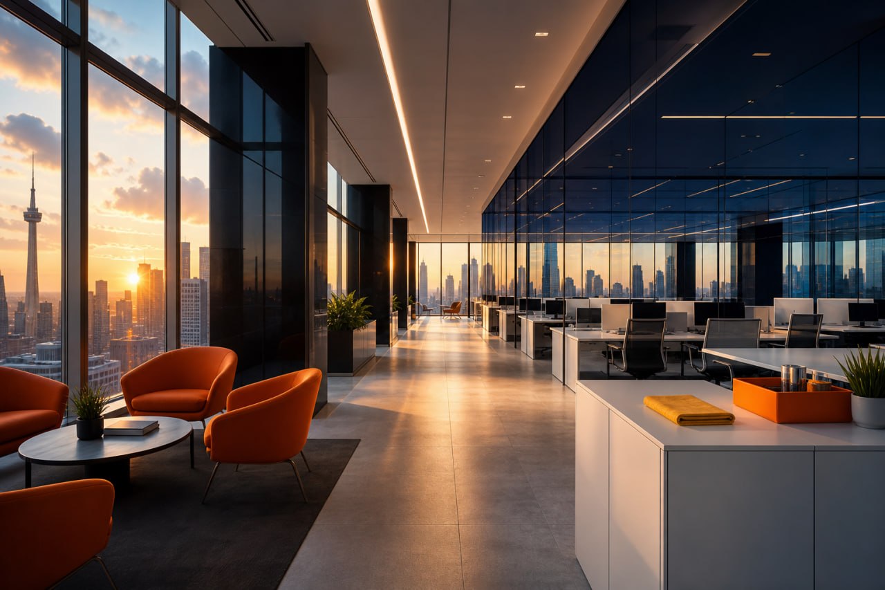 Purixa cleaning team working through a bright office