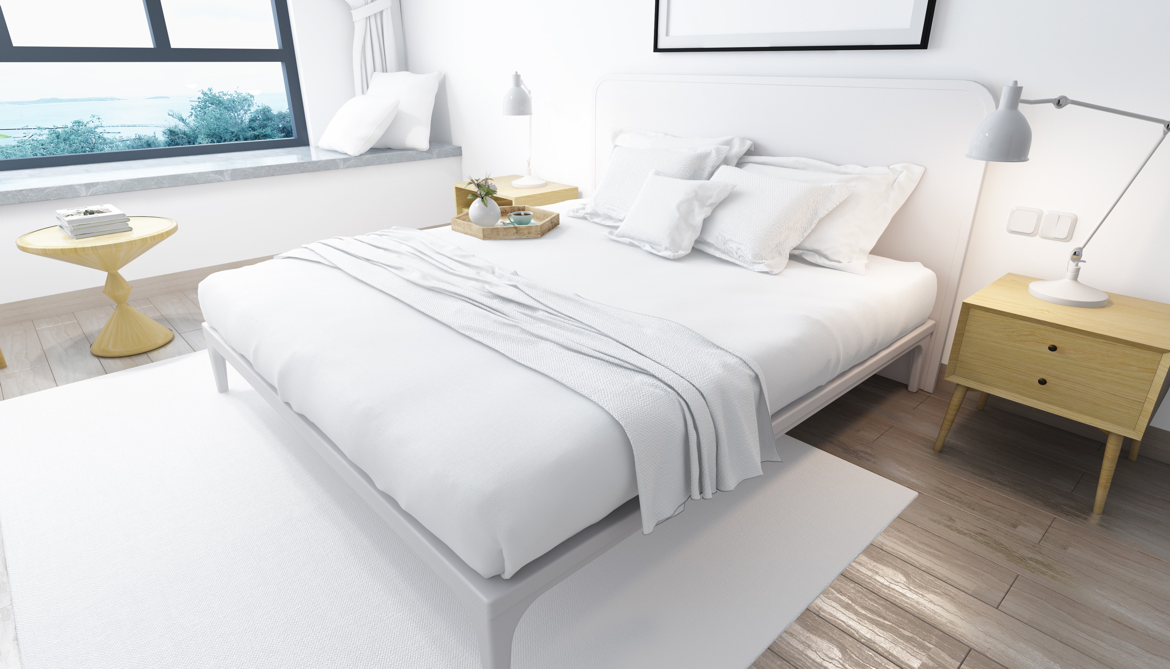 Staged bedroom with fresh linens